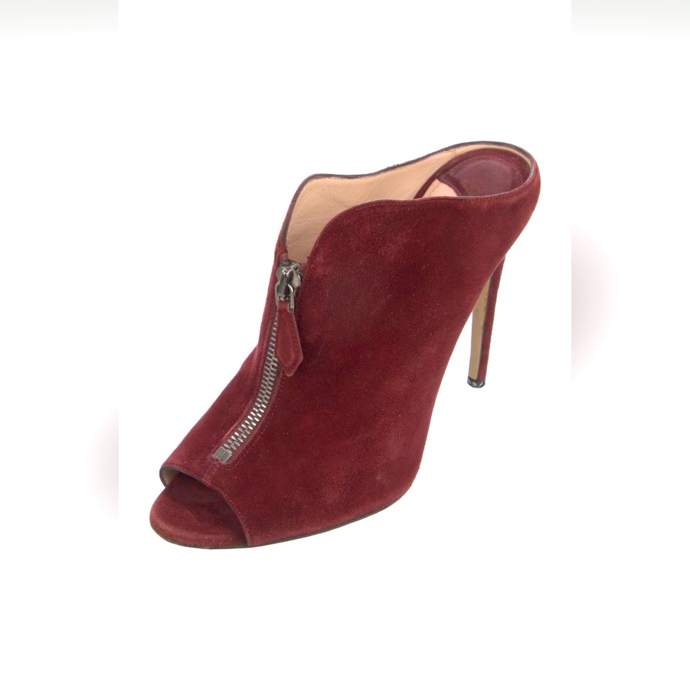 Miu Miu | Suede | Burgundy Peep Toe Heel | Size: 8 (38) - Picture 3 of 9